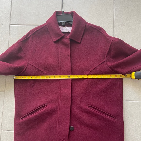 Zara Wool Blend Burgundy Coat Size S - Picture 5 of 10